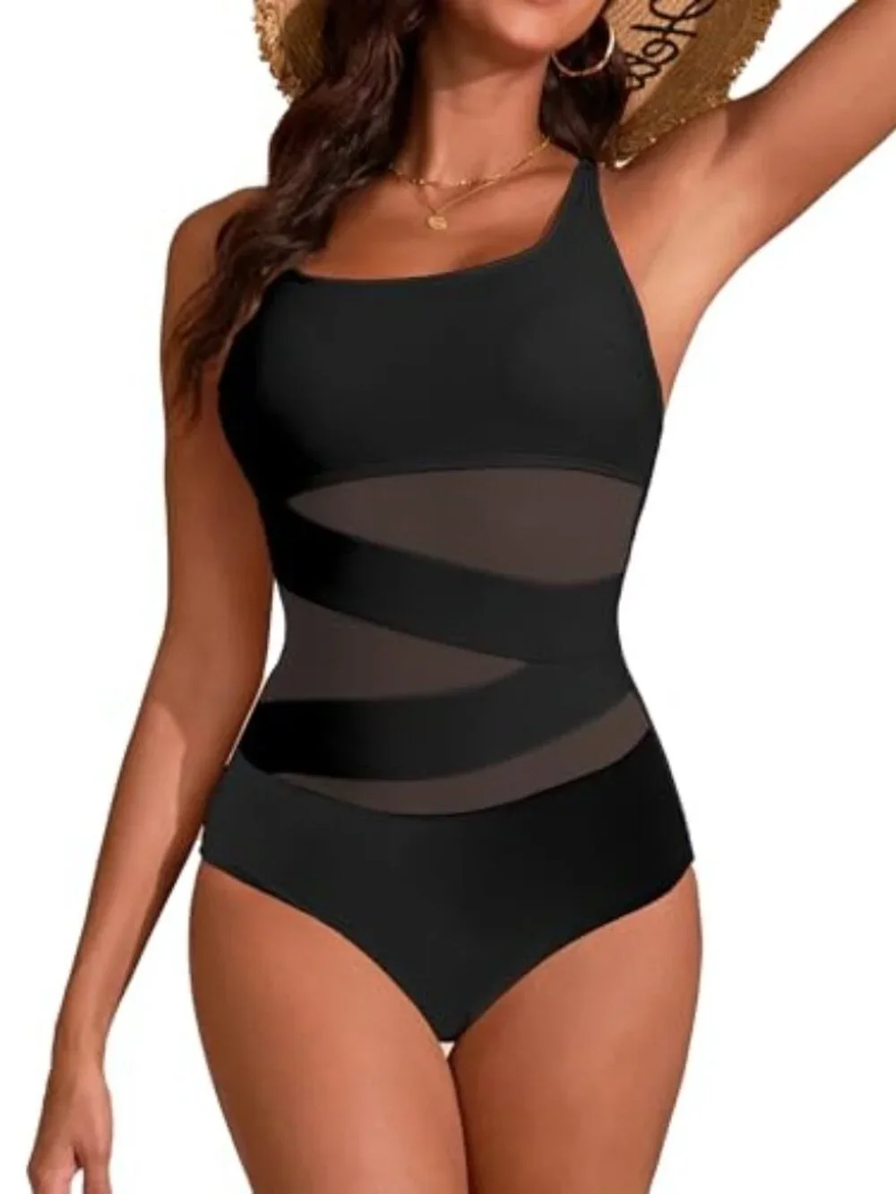 Women's Mesh One Piece Swimsuits Tummy Control - Picture 1 of 6